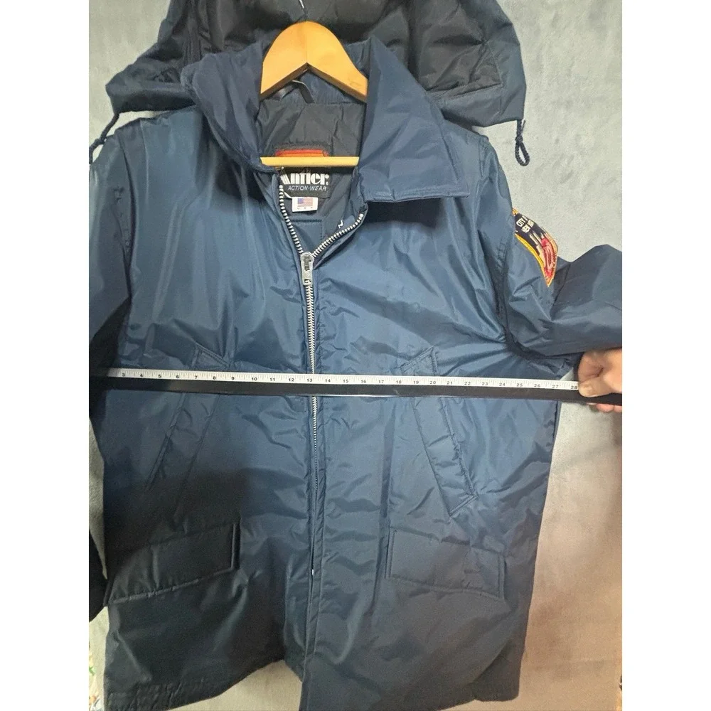 Vintage NYC Fire Department Hooded Winter Jacket 1980's 3/4 Length Size XL